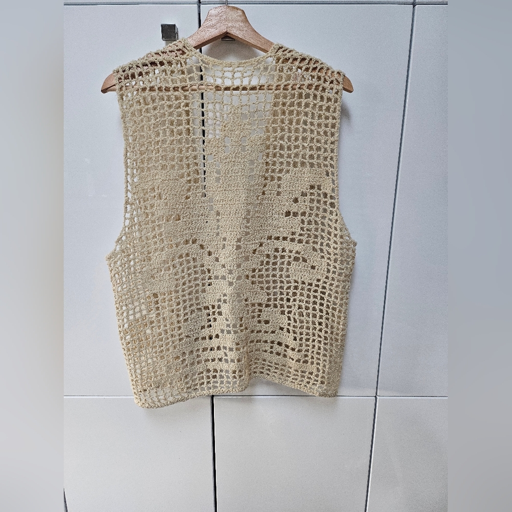 Vintage crocheted beige vest one of a kind handmade